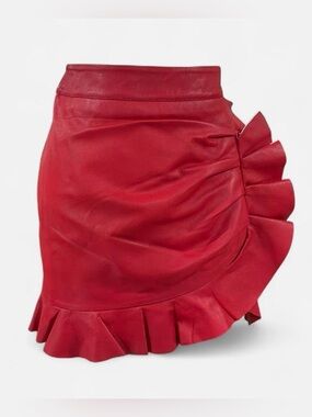 Karina Grimaldi Leather Ruffle Mini Skirt